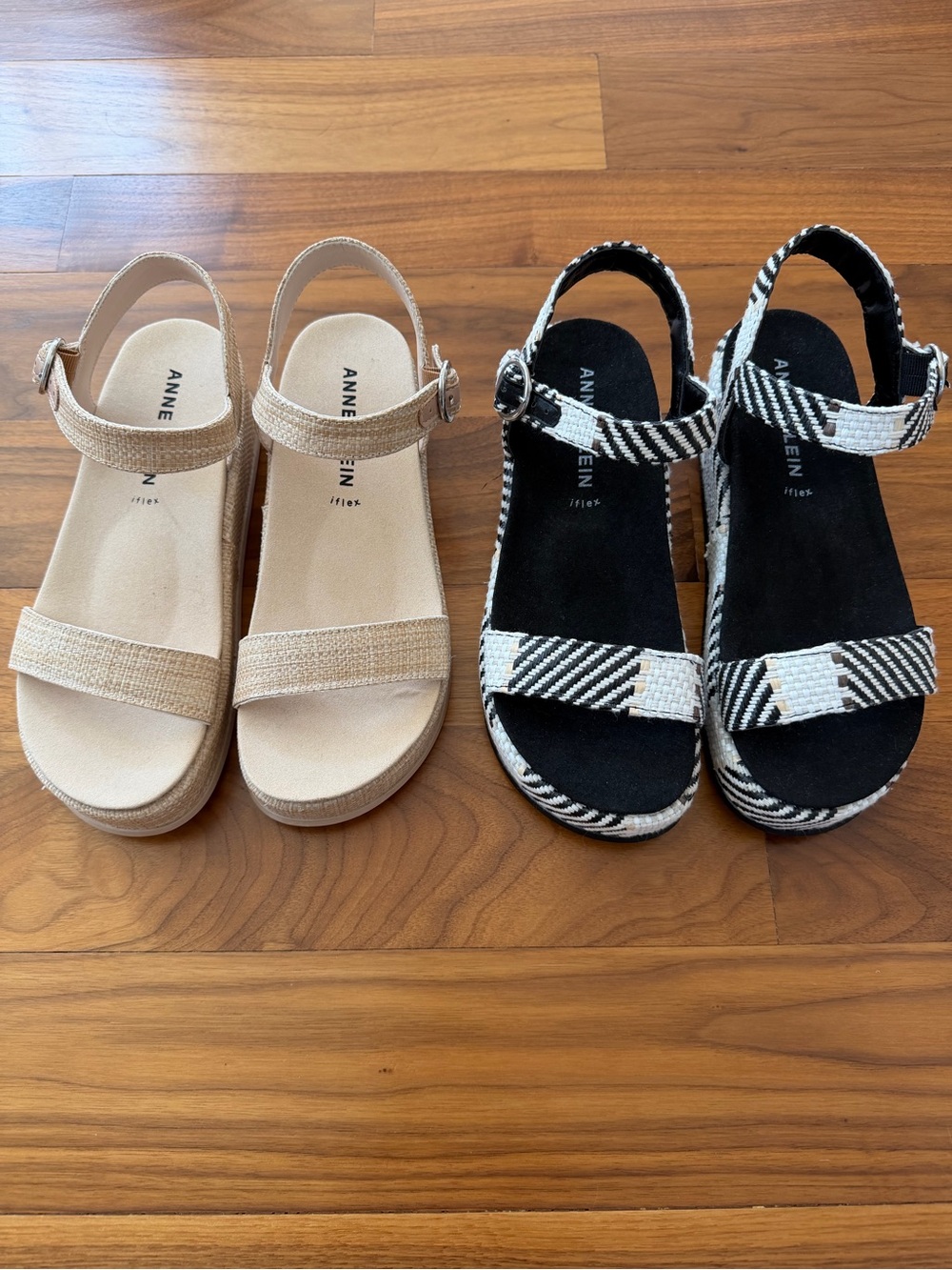 LOT (2) NWOT Anne Klein Vada Platform Sandals Bundle Raffia Woven Neutral Sz 7.5
